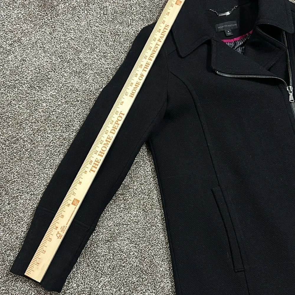 Worthington asymmetrical wool front zip coat. Black. Small. Like new. - Picture 7 of 13